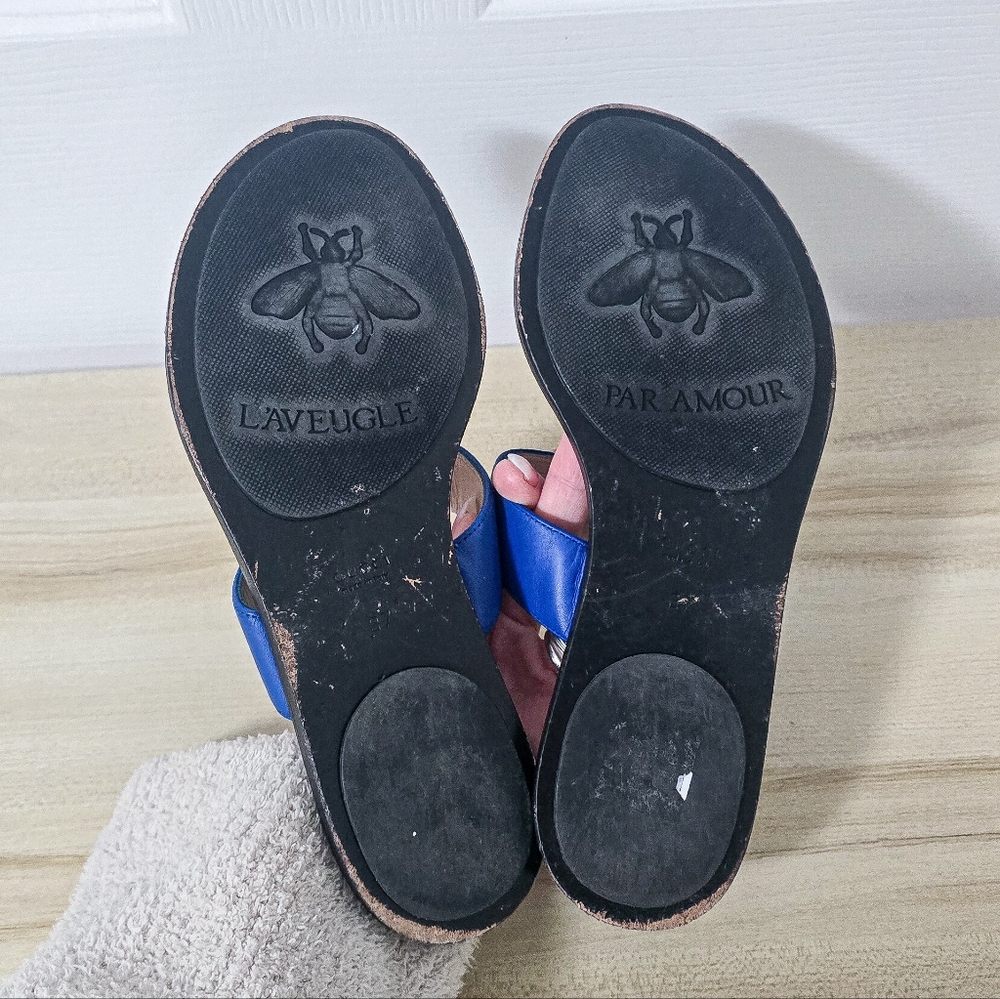Gucci GG Marmont Calfskin Leather Thong Sandals In Electric Blue Size 37 - Picture 14 of 14